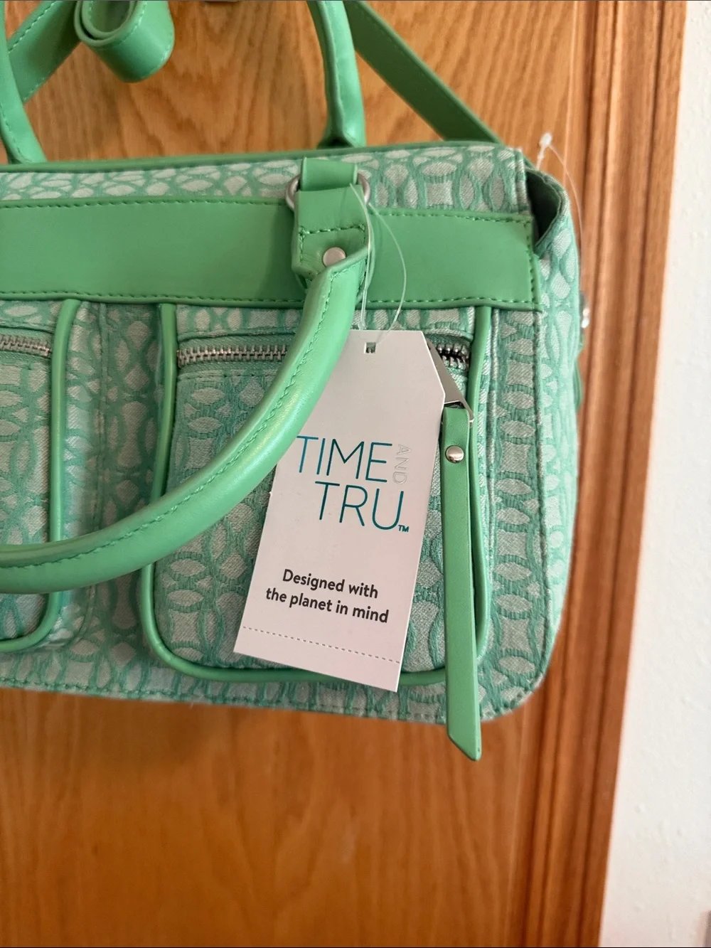 🫶🏼5 for $45!!🫶🏼Time and Tru Mint Green Patterned Satchel